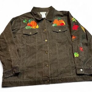 Vintage Quacker Factory Jacket Womens 1X Brown Corduroy Pumpkin Patch 90s‎